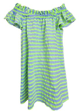 Corey Lynn Calter Anthropologie Ruffle Off The Shoulder Striped Neon Mini Dress